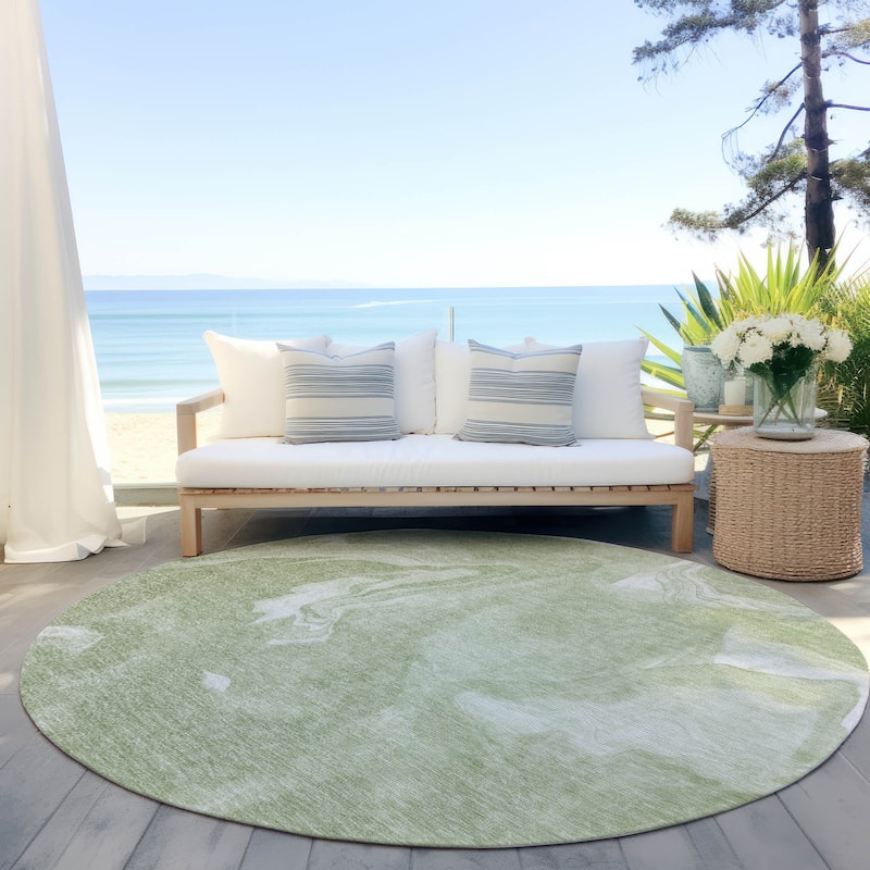 Machine Washable Indoor/ Outdoor Chantille Abstract Motion Rug - Aloe - 8' x 8'