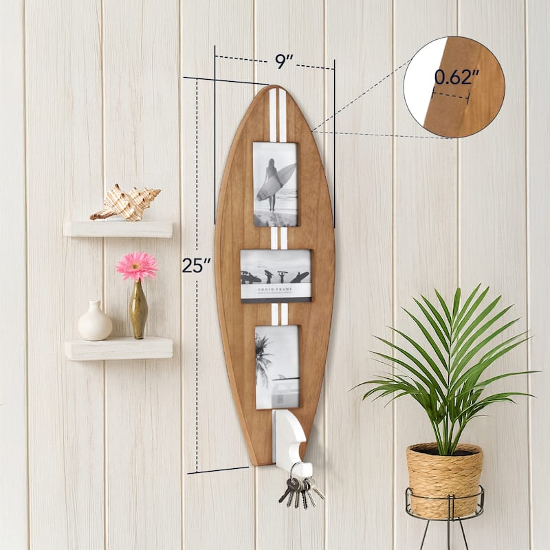 American Art Decor Surfboard Photo Collage Wall Decor - 8 or 3 - Photo Beach Frame