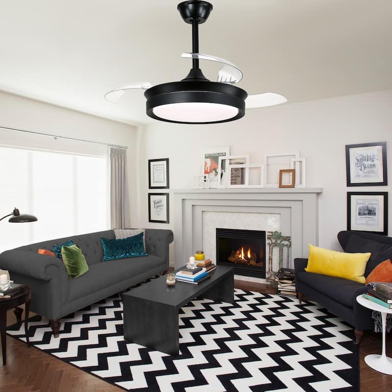 Oaks Aura Modern 36in. LED Light Memory Retractable Ceiling Fan with Light, 6-Speed,Dc Motor Technology, Remote Control