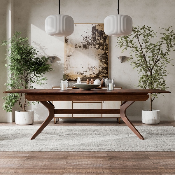 Furniture of America Abigail IV Mid Century Modern Walnut Extendable Self Storing 102 Inch Dining Table Rich Walnut