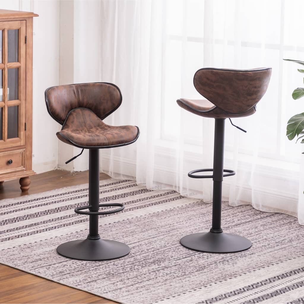 Adjustable Swivel Barstool Set of 2, Counter Height Barstools with Chrome Base and Footrest for Bar, Kitchen Island, Dining Room