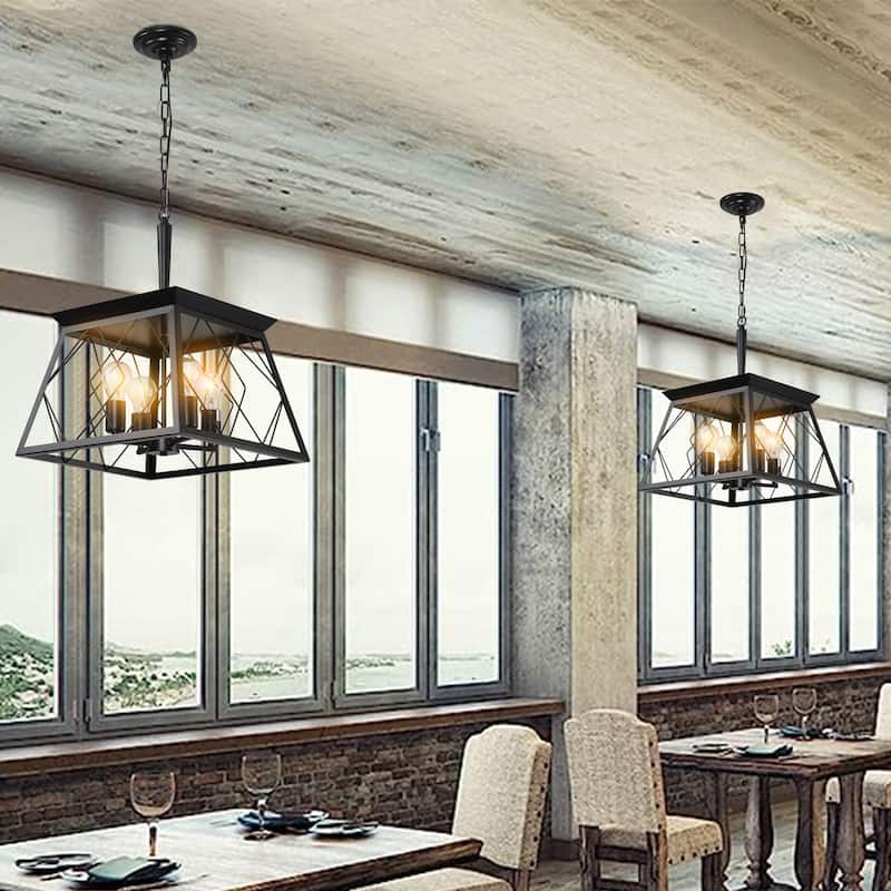 16" Black Industrial 4-Light Pendant Chandelier