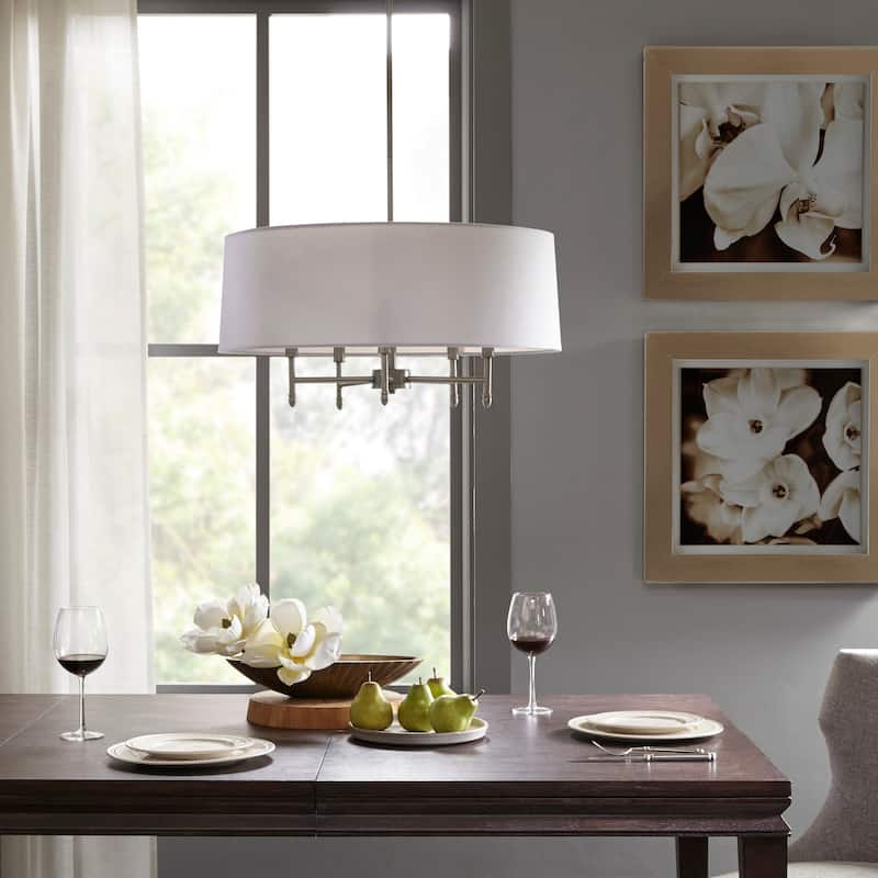 5-Light White Drum Shade Chandelier - Silver