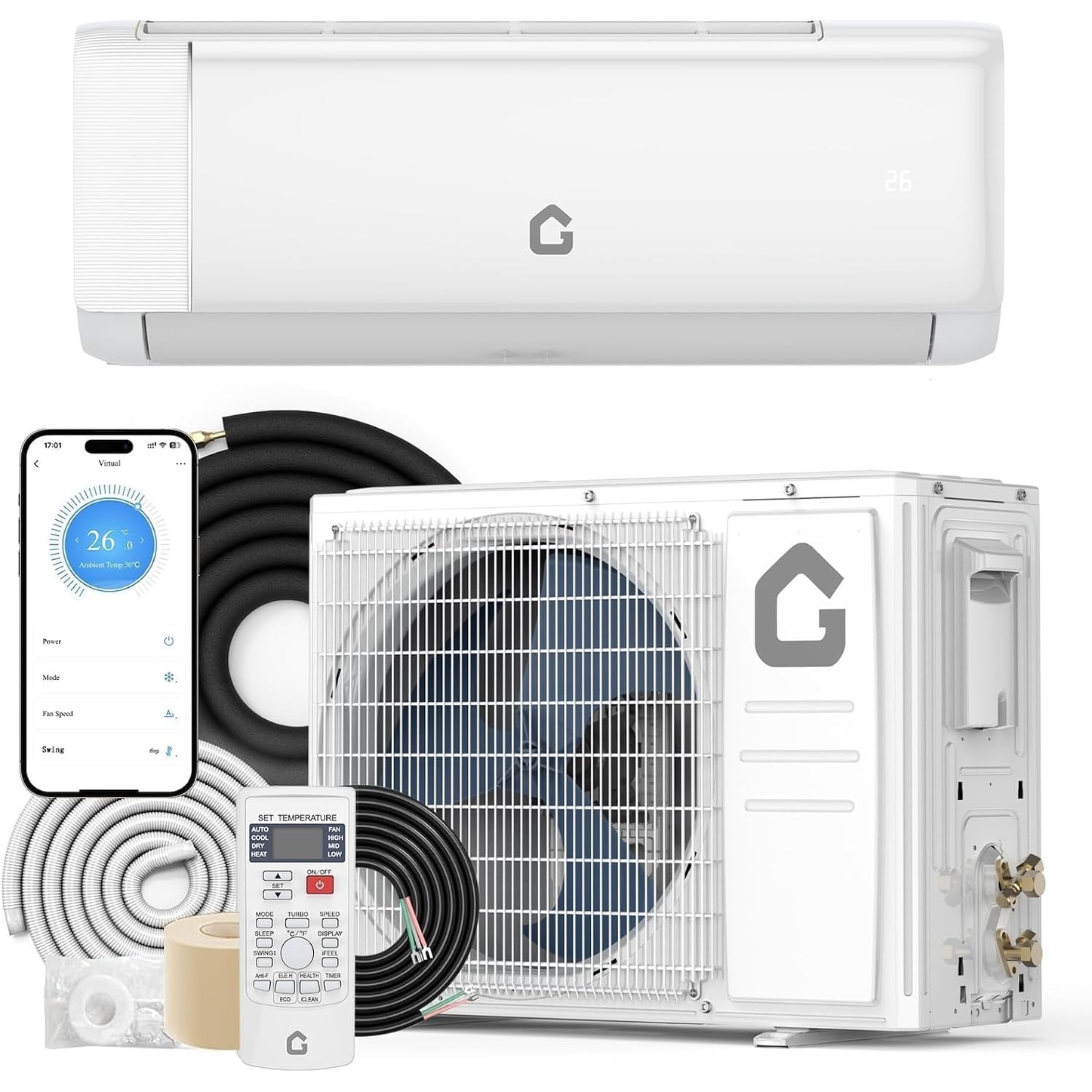 9000 BTU Mini Split AC & Heat Pump, 24 SEER2, Ductless, Quiet, 230V, Cools 450 Sq Ft - TCL-TPro