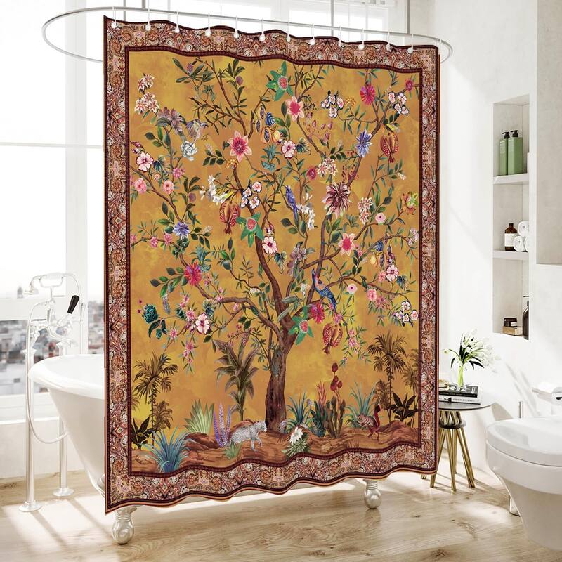 Bohemian Bathroom Curtain, Bright Floral Print, 72"x72"
