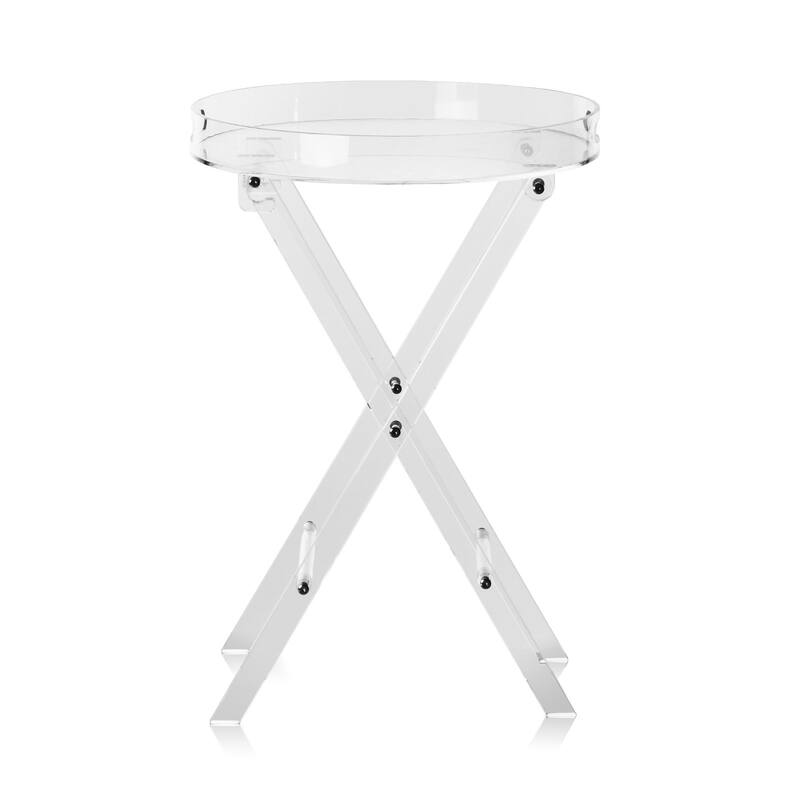 Clear Acrylic Folding Round Tray End Table with X Shape Legs Suitable for Any Room - 15.7” x 22.8”