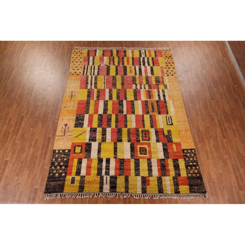 Plush Moroccan Oriental Area Rug Hand-Knotted Geometric Wool Carpet - 8'11" x 12'9"