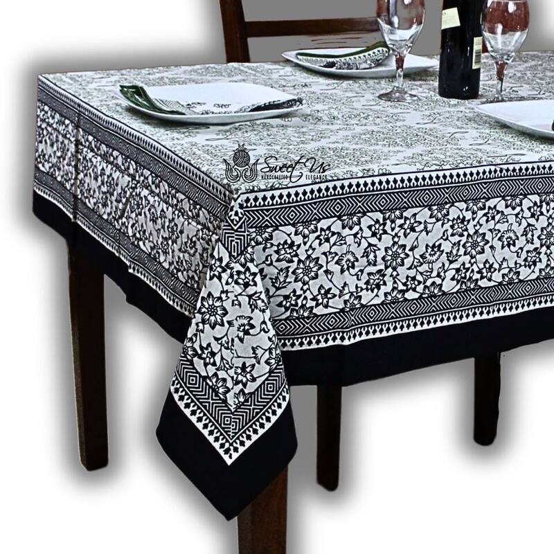 The Amore French Country Cotton Floral Tablecloth Square, Ebony Fern - 60 x 60 inches
