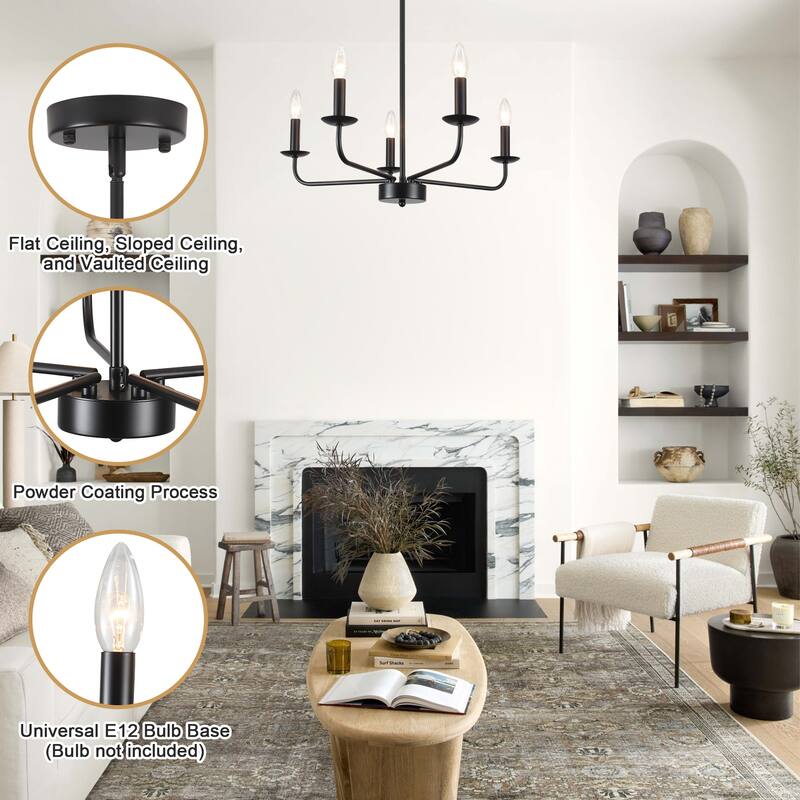 5-Light Rustic Candlestick Hanging Linear Chandelier Lighting Island Chandelier Fixture for Kitchen Island