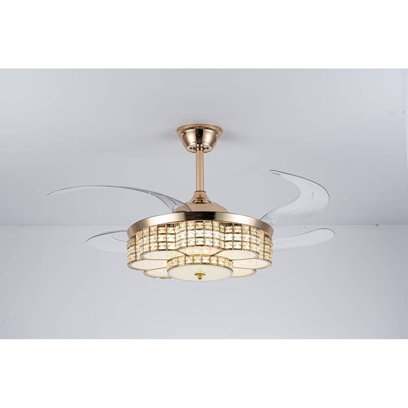 48" Ceiling Fan With Retractable Blades, Indoor Ceiling Fan With Light with Remote Control, Noiseless Reversible Motor - Gold - Gold