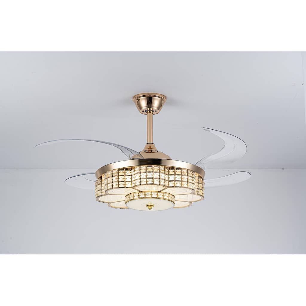 48" Ceiling Fan With Retractable Blades, Indoor Ceiling Fan With Light with Remote Control, Noiseless Reversible Motor - Gold