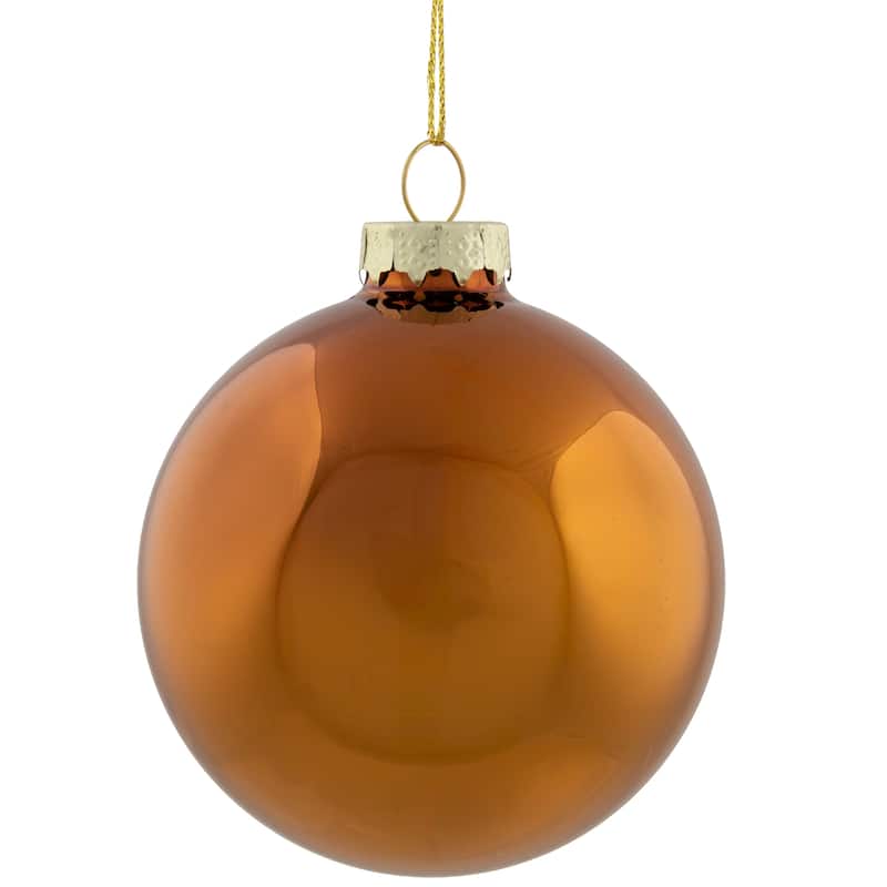 6ct Bronze Amber Glass 2-Finish Christmas Ball Ornaments 3.25" (80mm)
