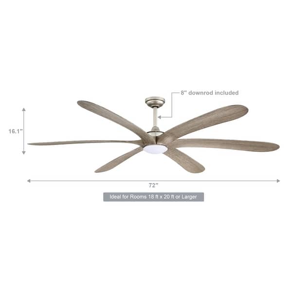 dimension image slide 1 of 5, 72-inch Driftwood 6-Blade Large DC Ceiling Fan with Light and Remote