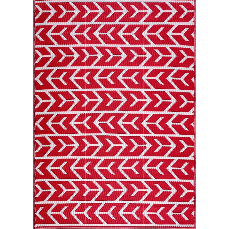Playa Rug Outdoor Recycled Reversible Plastic Folded Mat/Rug Amsterdam Collection Lightweight & Weather, Water and UV Resistant - 2'4''x6' - Red&White