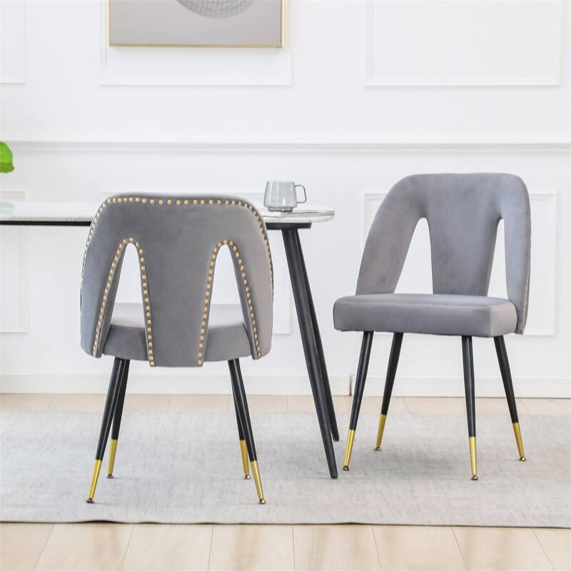 Clihome Set of 2 Contemporary Velvet Upholstered Dining Chair - Grey
