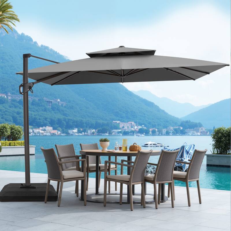 VredHom Patio Outdoor 11 x 11 FT Cantilever-Offset Aluminum Umbrella with Premium Weight Base