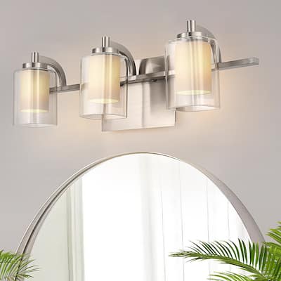 YANSUN 21.1 in. 3-Light Brushed Nickel Vanity Light Fixtures for Bathroom with Clear Glass Shades - OA-JQ32101CNK-3A**