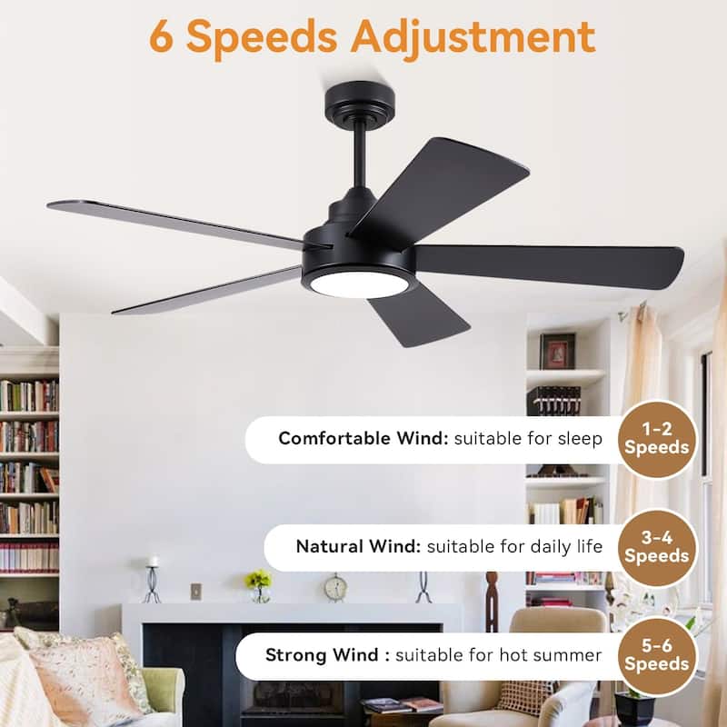 Kviflon 52" Downrod Ceiling Fan with Light and Remote,Reversible DC Motor,5 Plywood Dual Side Blades - 52 Inches