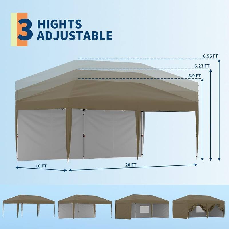 10x20 Pop Up Canopy Tent Outdoor with 2 Removable Sidewalls