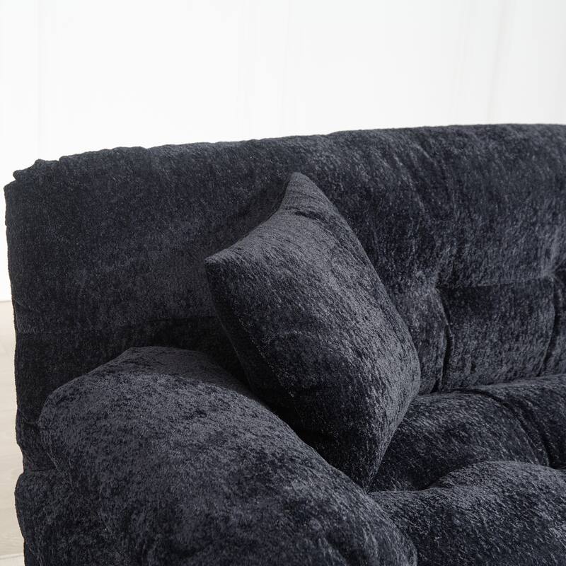3-seat L Shaped Modular Sleeper Sofa, Dual-Layer Cushioning, Ottoman, 2 Pillows - Black for Living Room