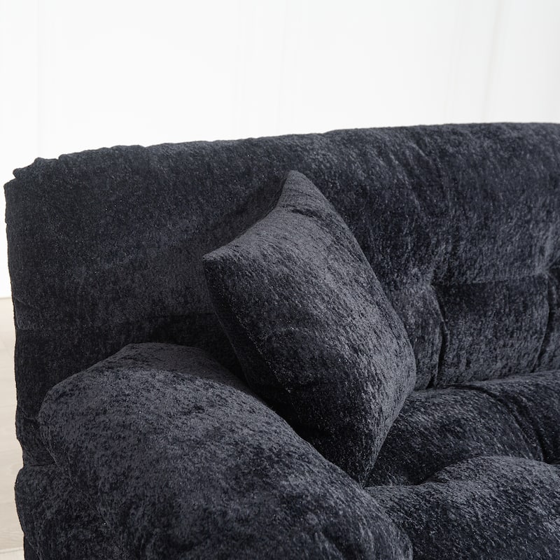 Modern 3 Seat L Shaped Modular Sectional Sofa with Chenille Upholstery and Ottoman for Living Room and Guest Room