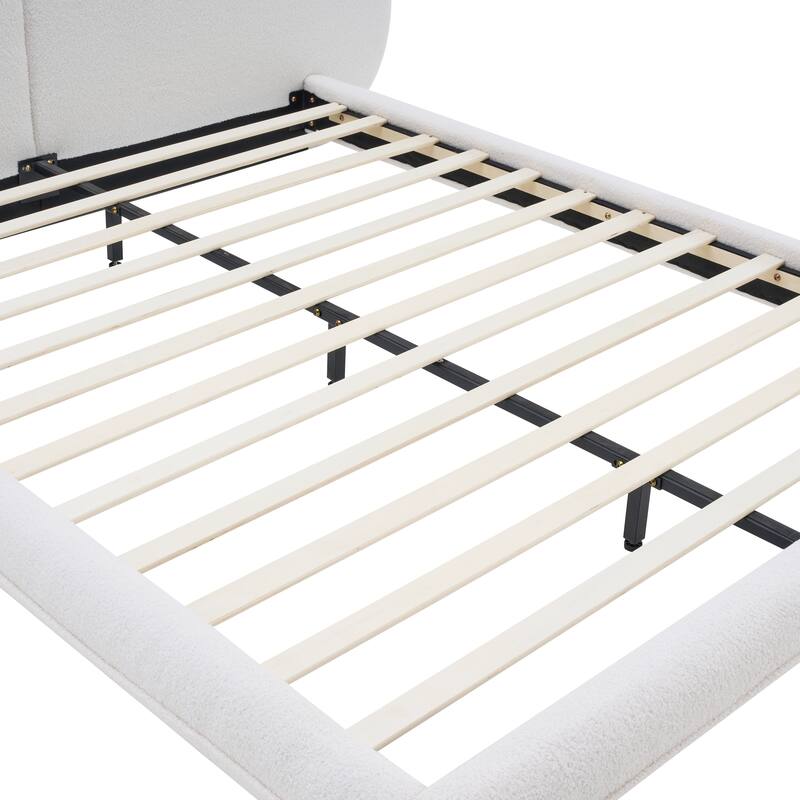 Christopher Knight Home - Lunara Modern Teddy Fleece Upholstered Platform Bed Frame with Split Headboard, Heavy-Duty Support