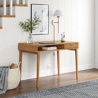 Jasper Small Home Office Desk with Storage, Bohemian Writing Desk with Drawer and Open Cubby