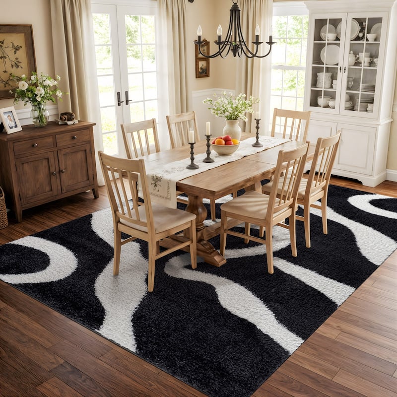 Striped Shag Rug - Durable for Living Room, Bedroom, or Entryway - Anthracite Dark Gray - Easy to Clean