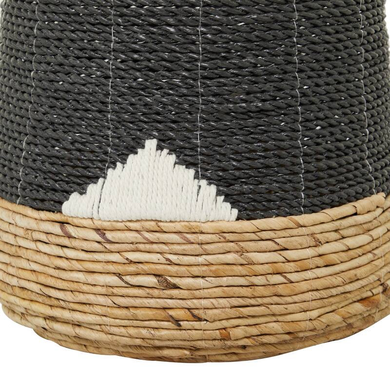 Banana Leaf Handmade Triangle Details Storage Basket with Handles - Set of 2 Black or White - CosmoLiving by Cosmopolitan