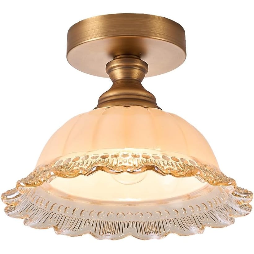 1 light ceiling light brass, glass fixture light metal living room light