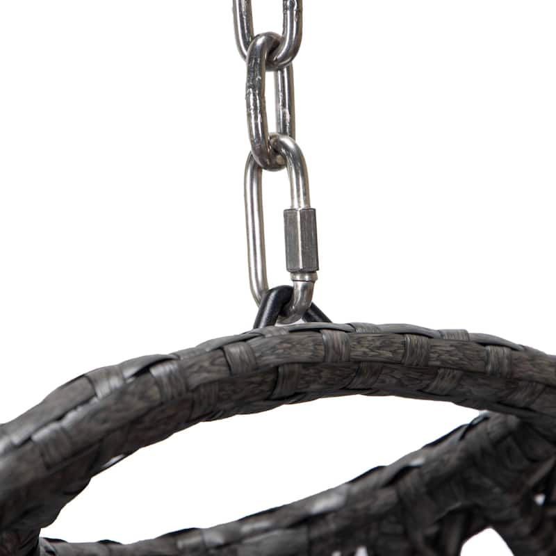 LeisureMod Charcoal Single Seater Rattan Wicker Egg Swing Hanging Chair for Indoor Outdoor Patio Porch Backyard Garden