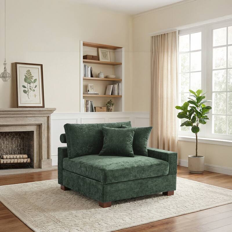 Plush Chenille Single Modular Sectional Sofa Chaise with Pillows
