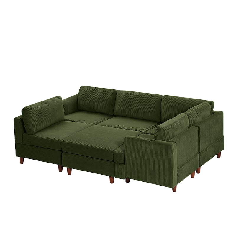 Roomfitters Modern Modular Sectional Sofa, 6-Seater Sleeper Couch with Upholstered Corduroy Design