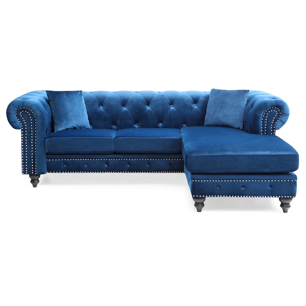 Sofa Chaise, Navy Blue, Velvet, 98x37x31 inches, 169 pounds