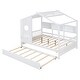 preview thumbnail 21 of 50, Pine Wood House Bed with Trundle Bed, Bookcase Bed with Storage Shlef & Roof, Semi-enclosed Design, for Kids Girls Boys