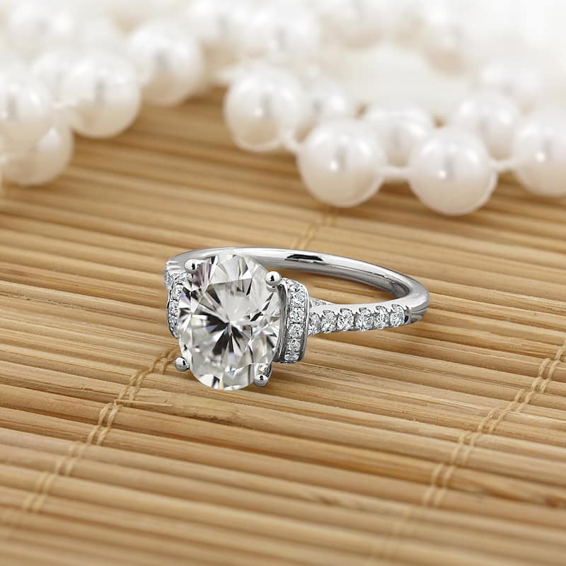 2 1/4ct Oval Moissanite and Diamond Engagement Ring 3/8ctw by Auriya 14k Gold