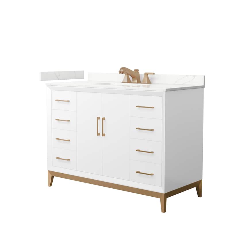 Amici 48-inch Single Vanity, Quartz Top - White, Bronze Trim, Giotto Quartz Top