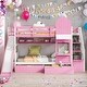 preview thumbnail 2 of 11, Sturdy Construction & Unique Twin-Over-Twin Castle Style Bunk Bed with 2 Drawers 3 Shelves & Slide,Pink