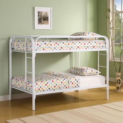 Simply Stylish Twin Over Twin Bunk Bed with Built-In Ladders, White
