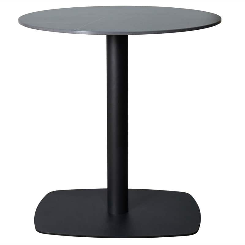 Vail Round Dining Table 27 in. Sintered Stone Tabletop in Black Stainless Steel Square Pedestal Base for Kitchen and Dining Room - Black