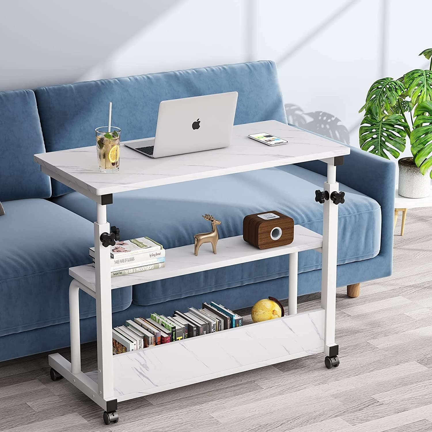Removable Chipboard Side Table With Wheels adjustable Computer Desk Living Room 