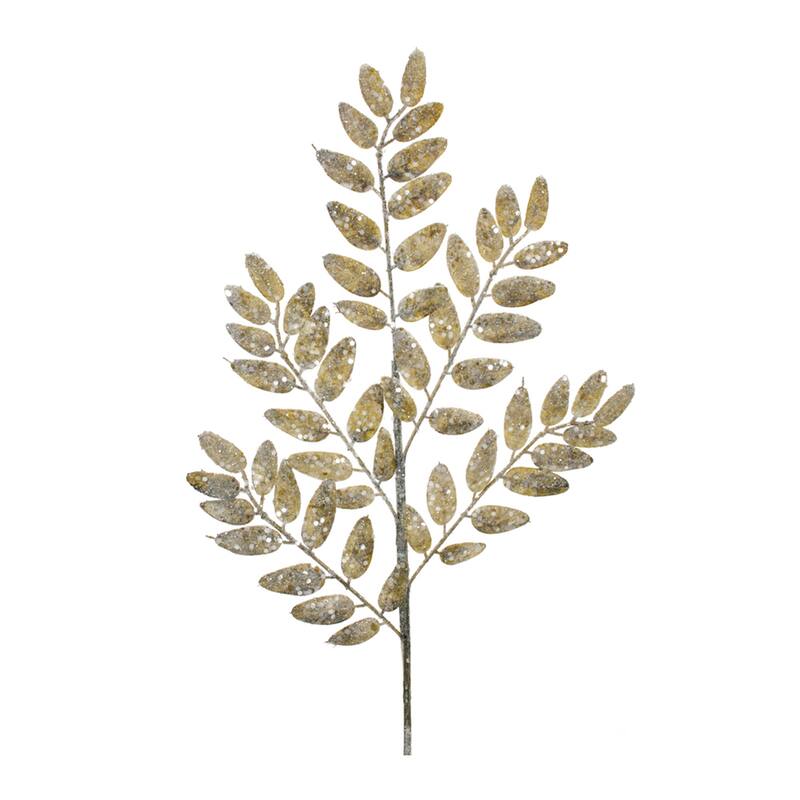 Glittered Green Leaf Spray (Set of 6) - N/A