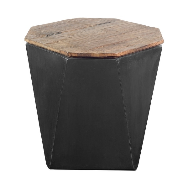 Mercana Esagono II 19.3" x 20.9" Black Metal and Natural Wood Hinged-Top End/Side Table - 19.3L x 19.3W x 20.9H. Opens flyout.