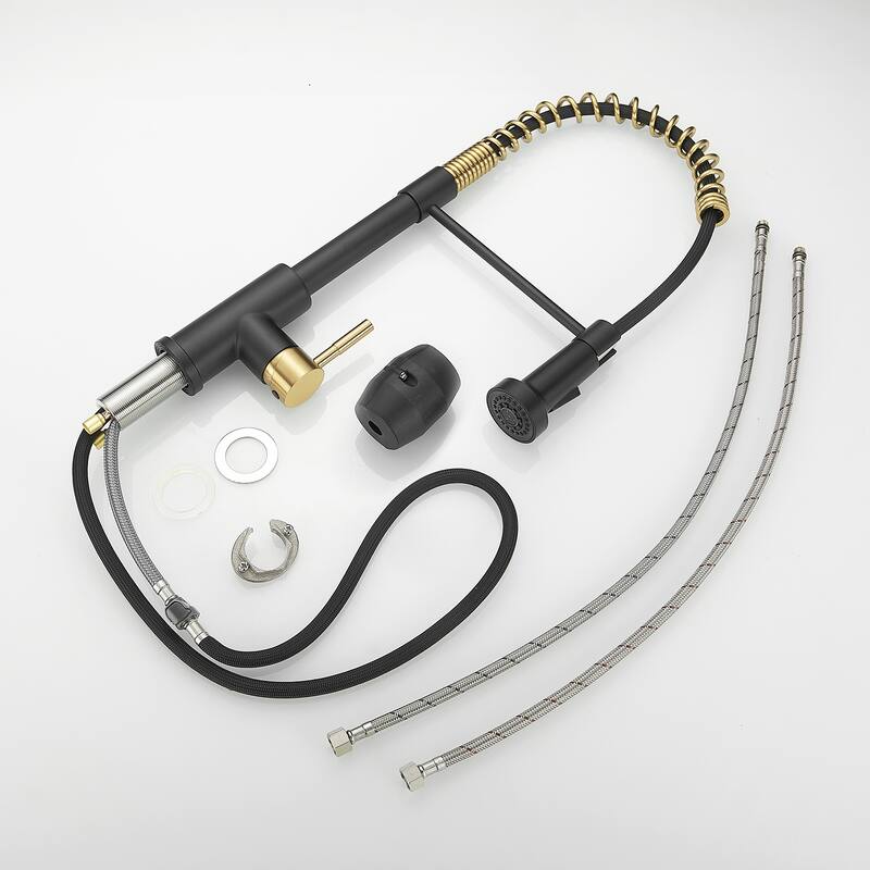 Commercial Black and Nickel Gold Kitchen Faucet with Pull Out Sprayer, Single Handle Single Lever Kitchen Sink Faucet