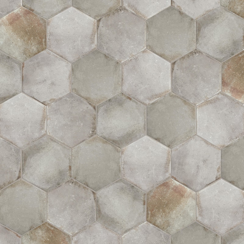 Merola Tile D'Anticatto Hex Grigio 11" x 12-3/4" Porcelain Floor and Wall Tile