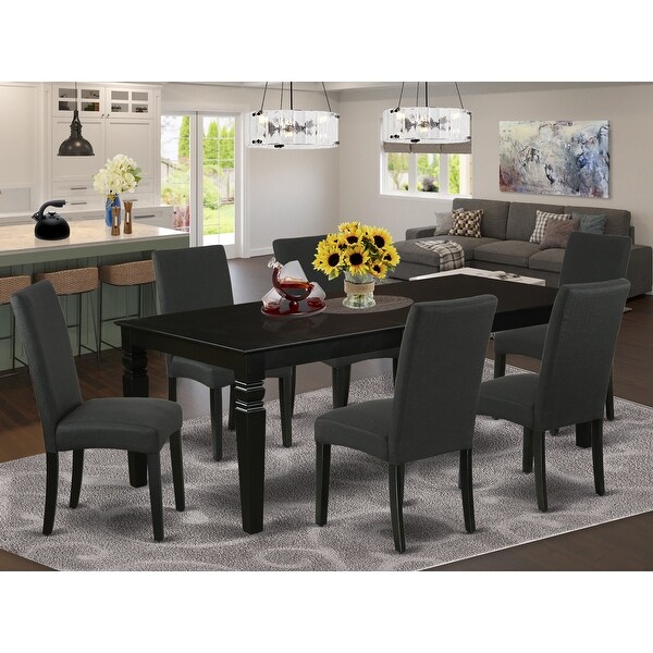 Rectangular 66/84 Inch Table and Parson Chairs in Black Linen Fabric (Number of Chairs Option). Opens flyout.