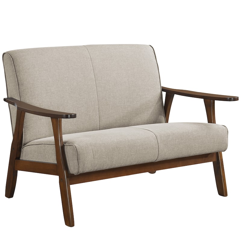 CraftPorch Wenge Wood Mid-Century Modern Linen Loveseat - Warm Grey