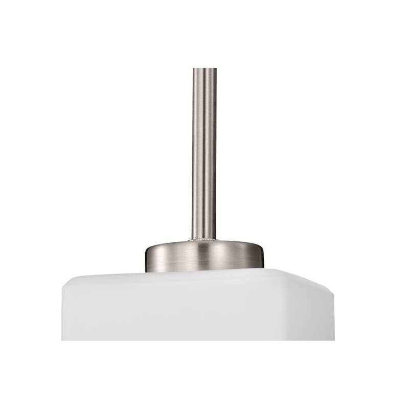 Brushed Nickel 1-Light Modern Mini Pendant with Pyramid Shaped Etched White Glass Shade