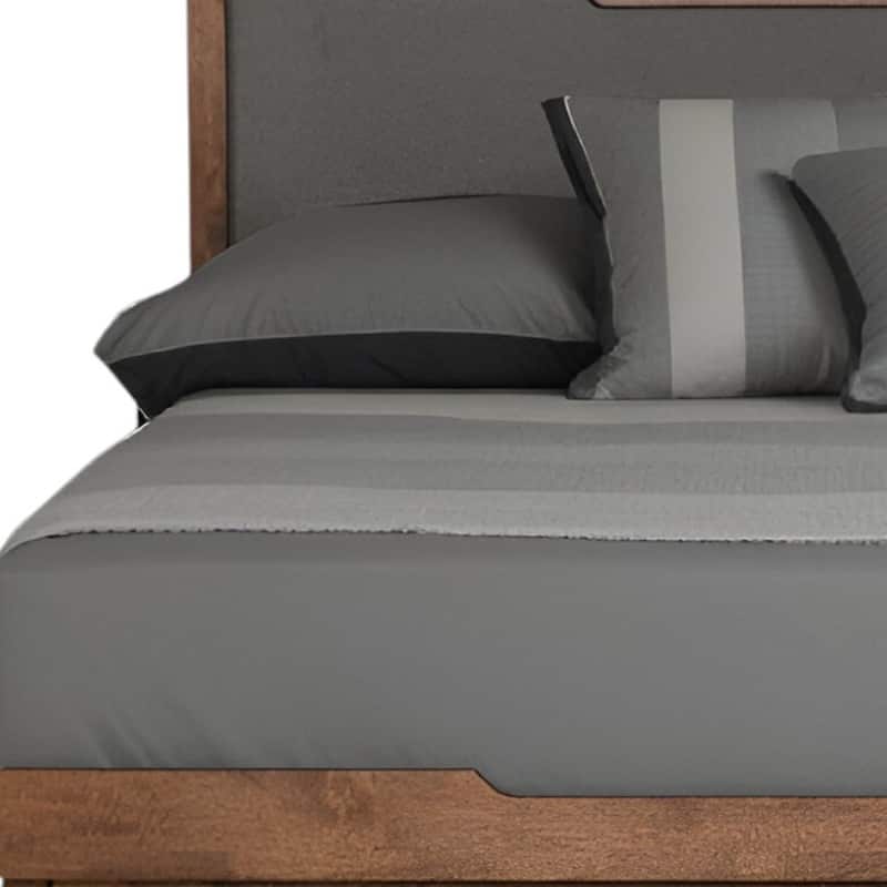HomeRoots Gray and Brown Wood And Linen California King Bed Frame