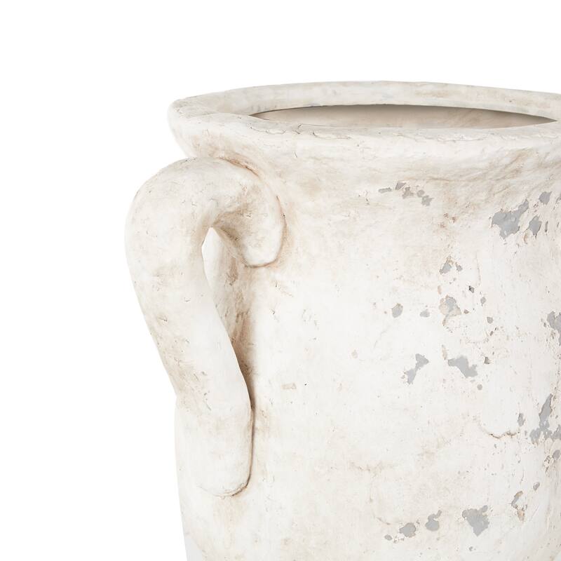 Cream or Pink Ceramic Antique Style Distressed Decorative Vase with Handles